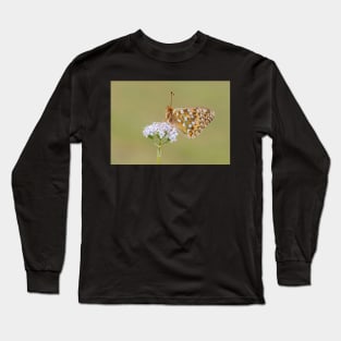 Dark Green Fritillary Butterfly on a White Valerian Flower Long Sleeve T-Shirt